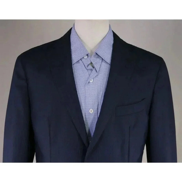 Artini Handmade in Italy Navy Blue Plaid Unlined 2-Btn Wool Blazer Jacket 40R - Picture 3 of 10